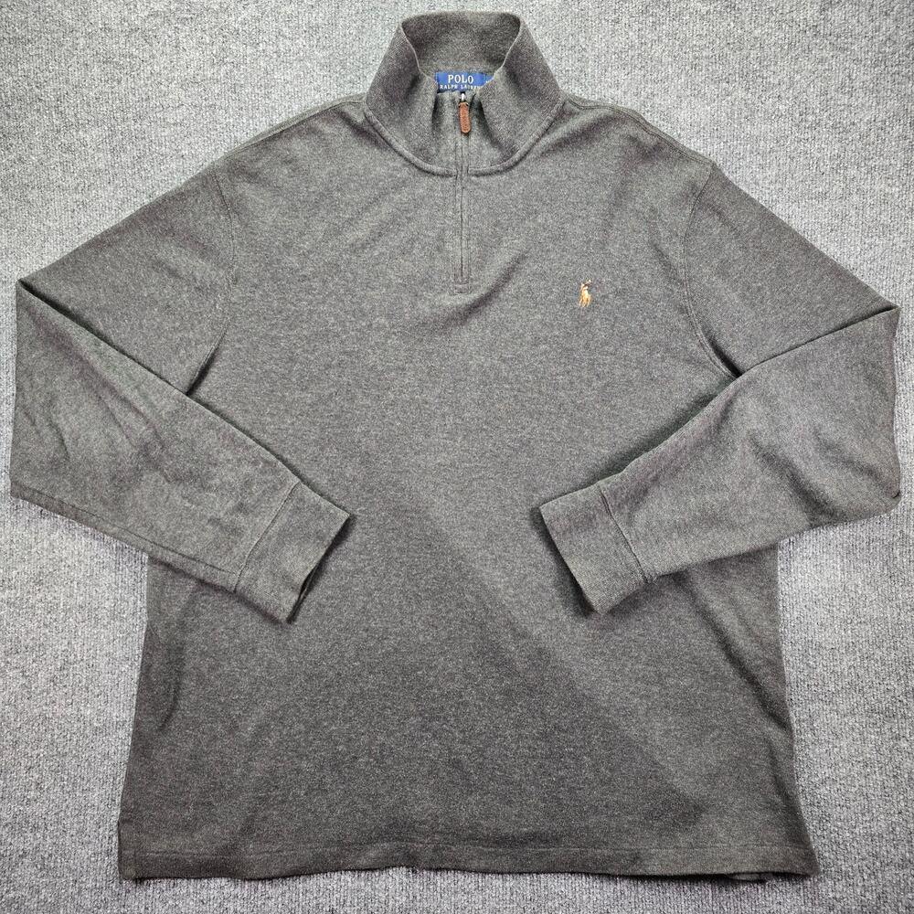 Polo Ralph Lauren 1/4 Zip Pullover Sweater Mens XXL 2XL Gray Estate Rib Pony